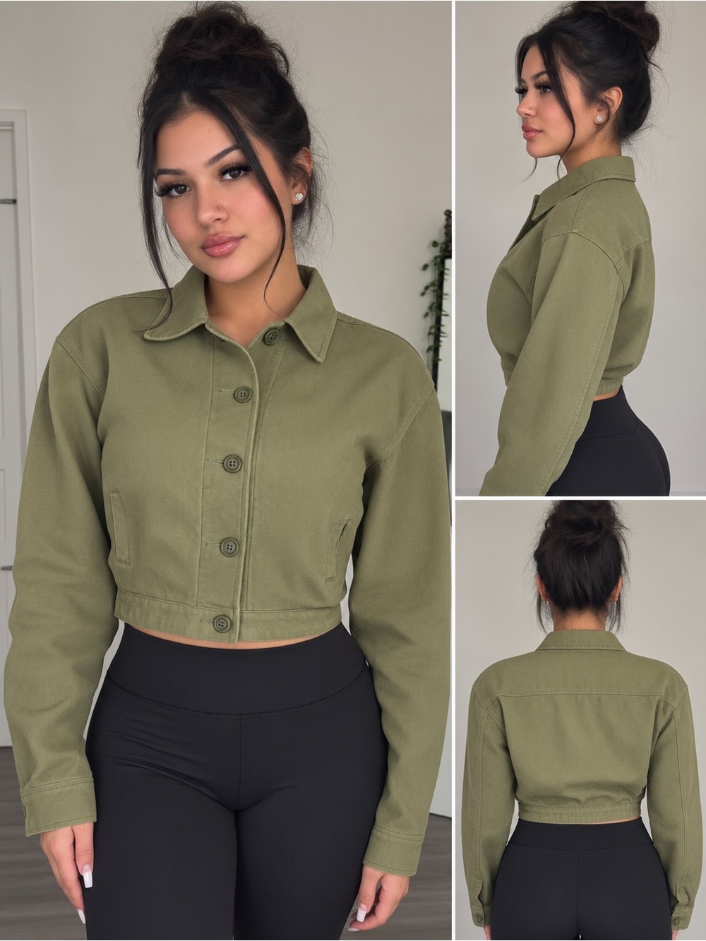 Uniqlo Olive Cropped Button-Front Jacket